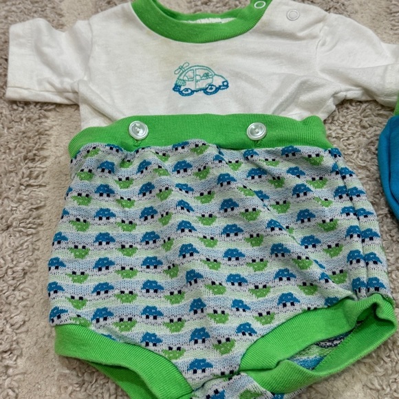 1980s Vintage Toddle Time set baby boy cars embroidered neon romper onesie short - Picture 4 of 8